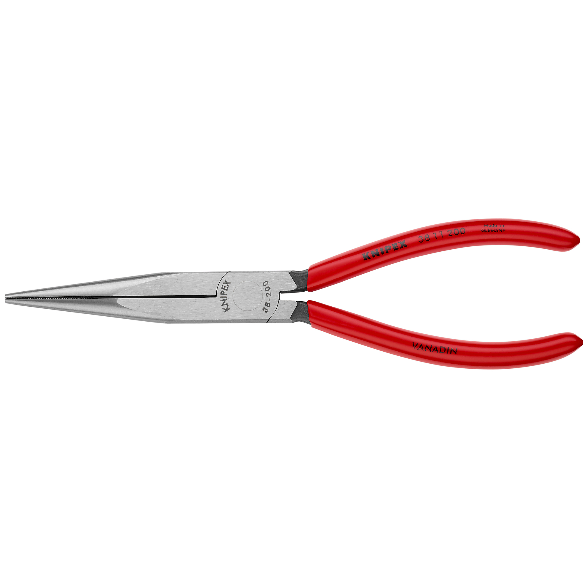 KNIPEX, Long Nose Pliers w/o Cutter, Plastic Coating, 8in., Pieces (qty.) 1 Material Vanadium Steel, Model# 38 11 200